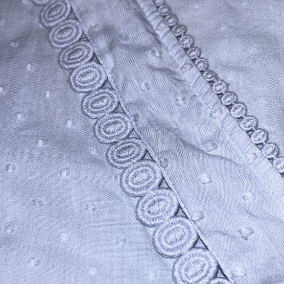 LOFT | Swiss Dot Blouse Embroidered Crochet Peplum Faux Wrap Light Blue … - Picture 6 of 9